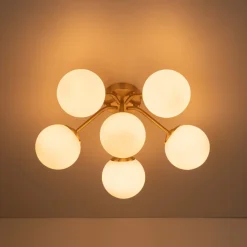 Bloom Brass Frosted Glass Bubble Semi Flush Chandelier