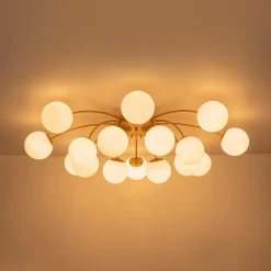 Bloom Dimmable Opal Glass Globe Bubble Semi Flush Chandelier