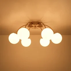 Bloom Dimmable Opal Glass Globe Bubble Semi Flush Chandelier