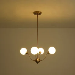 Bloom Frosted Glass Globe Bubble Brass Sputnik Chandelier