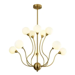 Bloom Frosted Glass Globe Bubble Brass Sputnik Chandelier