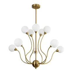 Bloom Frosted Glass Globe Bubble Brass Sputnik Chandelier