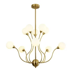 Bloom Frosted Glass Globe Bubble Brass Sputnik Chandelier