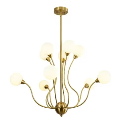 Bloom Frosted Glass Globe Bubble Brass Sputnik Chandelier