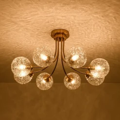 Bloom 8-Light Rippled Glass Globe Bubble Round Semi Flush