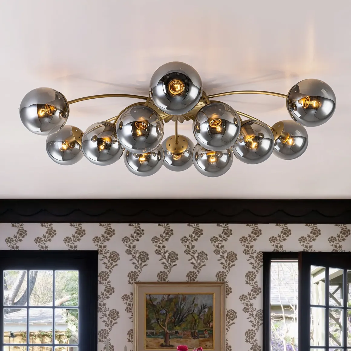 Bloom 12-Light Smoked Glass Bubble Semi Flush Chandelier