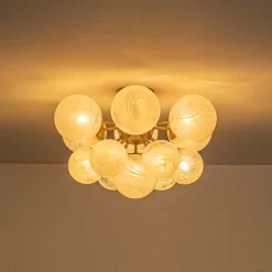 Bloom Tiered Opal Swirl Glass Bubble Semi Flush Chandelier
