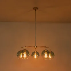 Blue Glass Globe Bubble Sputnik 5-light Round Chandelier