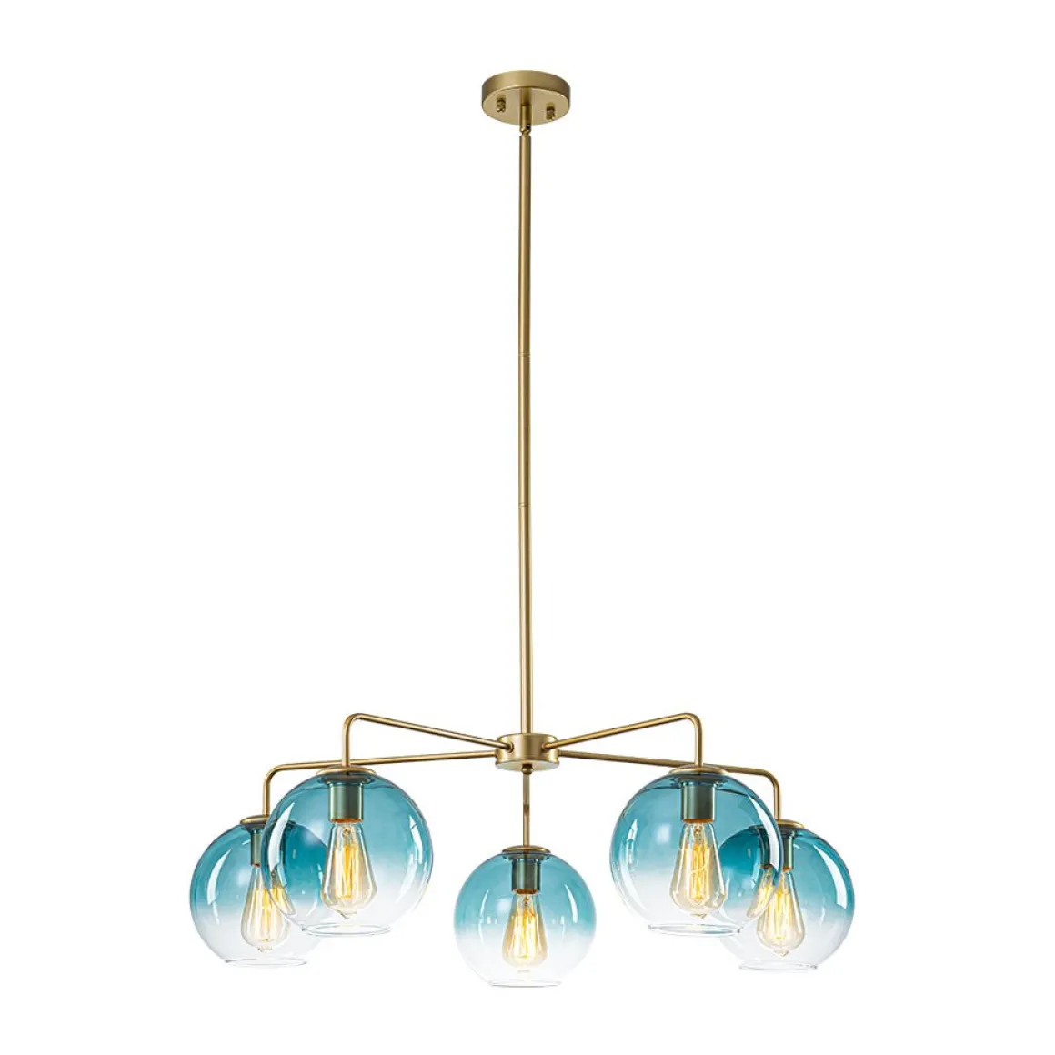 Blue Glass Globe Bubble Sputnik 5-light Round Chandelier