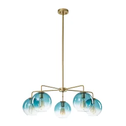 Blue Glass Globe Bubble Sputnik 5-light Round Chandelier