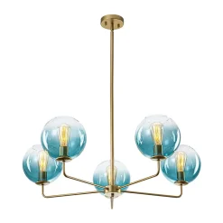 Blue Glass Globe Bubble Sputnik 5-light Round Chandelier