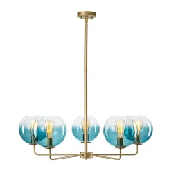 Blue Glass Globe Bubble Sputnik 5-light Round Chandelier