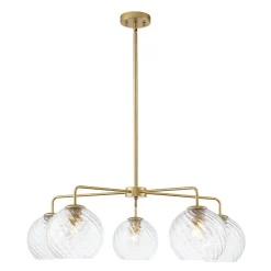 Blue Ribbed Glass Globe 5-light Round Sputnik Chandelier