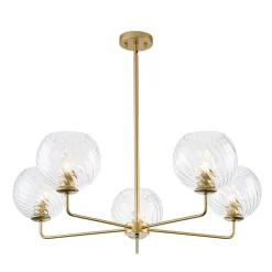 Blue Ribbed Glass Globe 5-light Round Sputnik Chandelier