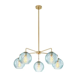 Blue Ribbed Glass Globe 5-light Round Sputnik Chandelier