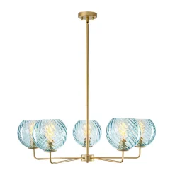 Blue Ribbed Glass Globe 5-light Round Sputnik Chandelier