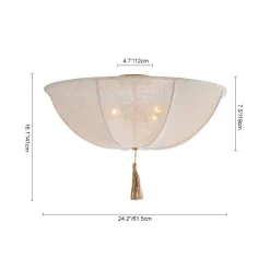 Boho Fabric Linen Round Scalloped Cage Semi Flush Mount