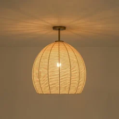 Boho Ivory Woven Thread Dome Cage Semi Flush Mount