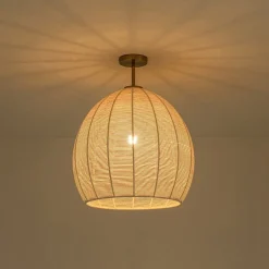 Boho Ivory Woven Thread Dome Cage Semi Flush Mount