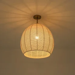 Boho Ivory Woven Thread Dome Cage Semi Flush Mount