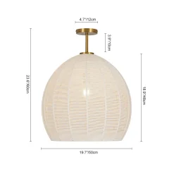 Boho Ivory Woven Thread Dome Cage Semi Flush Mount