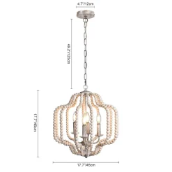 Boho 4-Light Wood Beaded Lantern Pendant