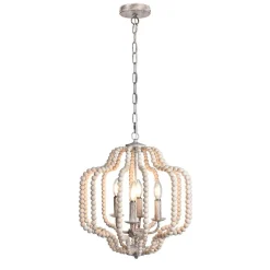 Boho 4-Light Wood Beaded Lantern Pendant