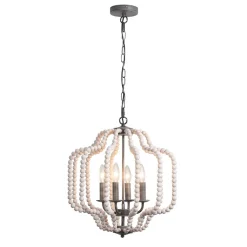 Boho 4-Light Wood Beaded Lantern Pendant