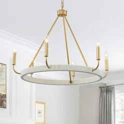 Boho 6-Light Woven String Candle Wagon Wheel Chandelier