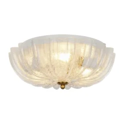 Boho Pleated Flower White Crackled Glass Semi Flush