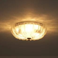 Boho Pleated Flower White Crackled Glass Semi Flush