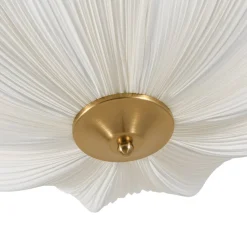 Boho Pleated Flower White Fabric Semi Flush Mount