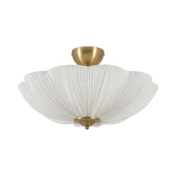 Boho Pleated Flower White Fabric Semi Flush Mount