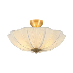Boho Pleated Flower White Fabric Semi Flush Mount
