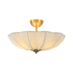Boho Pleated Flower White Fabric Semi Flush Mount