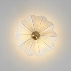 Boho Pleated Flower White Fabric Semi Flush Mount