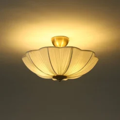 Boho Pleated Flower White Fabric Semi Flush Mount