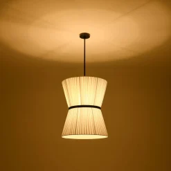 Boho 2-Tier White Fabric Tapered Drum Pendant Light