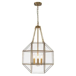 Brass Clear Glass Geometric Cube Lantern Pendant Light