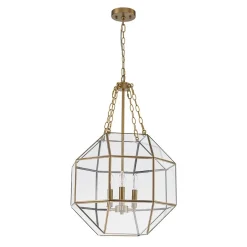 Brass Clear Glass Geometric Cube Lantern Pendant Light