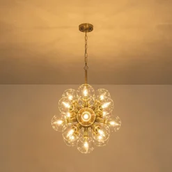 Brass Cluster Glass Globe Bubble Sphere Sputnik Chandelier