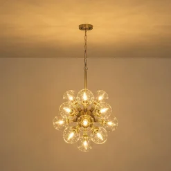 Brass Cluster Glass Globe Bubble Sphere Sputnik Chandelier