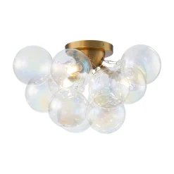 Brass Cluster Iridescent Glass Globe Bubble Ceiling Light