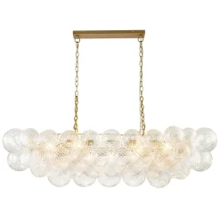 Brass Cluster Ribbed Glass Globe Bubble Linear Chandelier