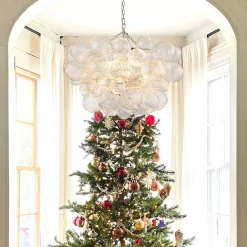 Brass Cluster Ribbed Glass Globe Bubble Chandelier