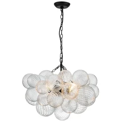 Brass Cluster Ribbed Glass Globe Bubble Chandelier