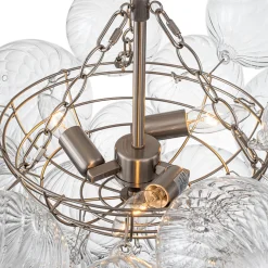 Brass Cluster Ribbed Glass Globe Bubble Chandelier