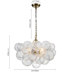 Brass Cluster Ribbed Glass Globe Bubble Chandelier
