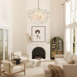Brass Cluster Ribbed Glass Globe Bubble Chandelier