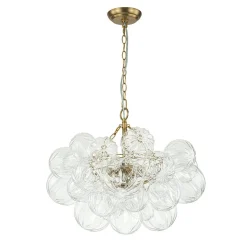 Brass Cluster Sculpture Texture Glass Globe Bubble Chandelier